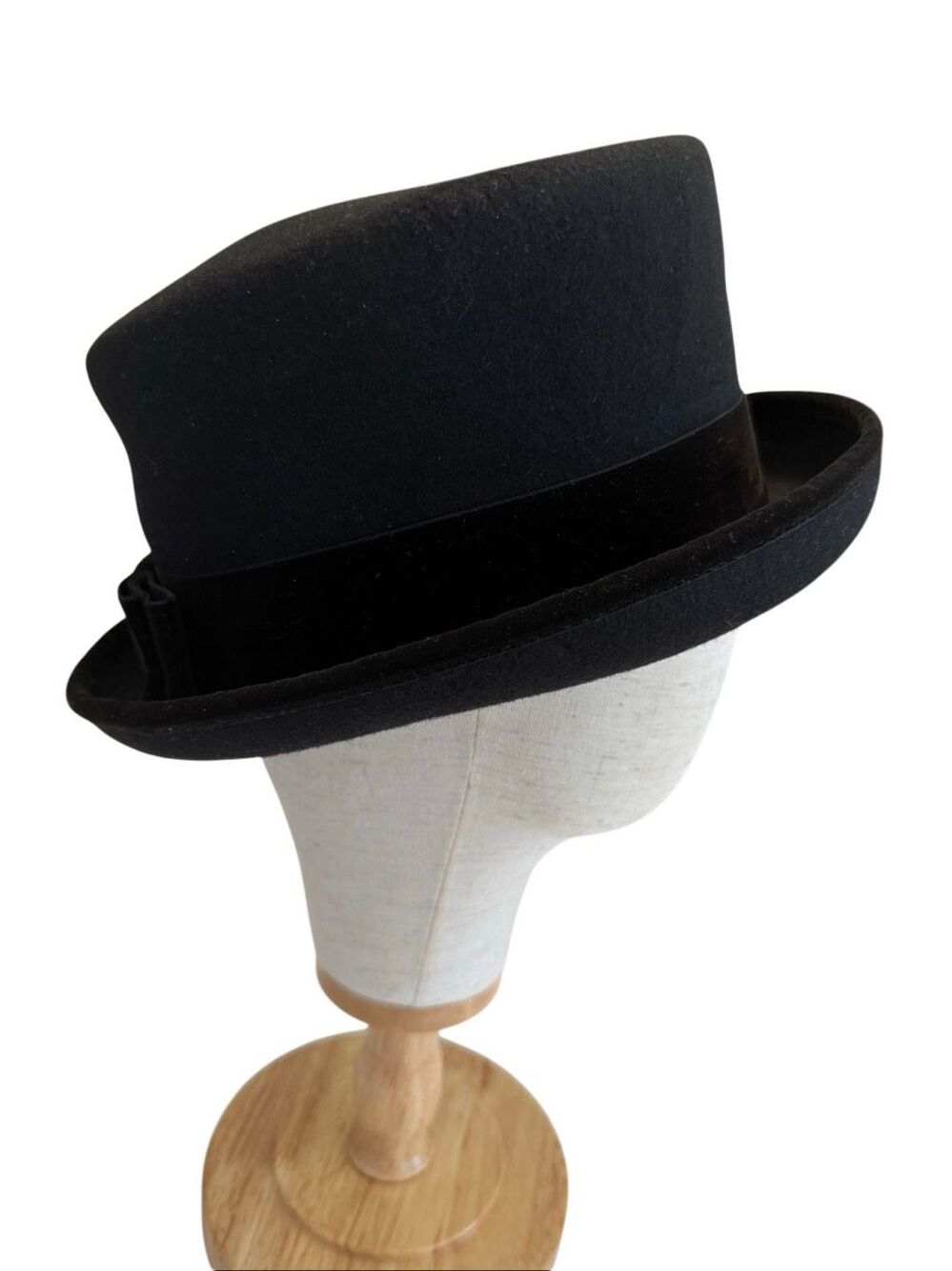 Eric Javitz Black Wool Felt Top Hat Velvet Trim Romantic Goth Victorian Luxury - Picture 3 of 8